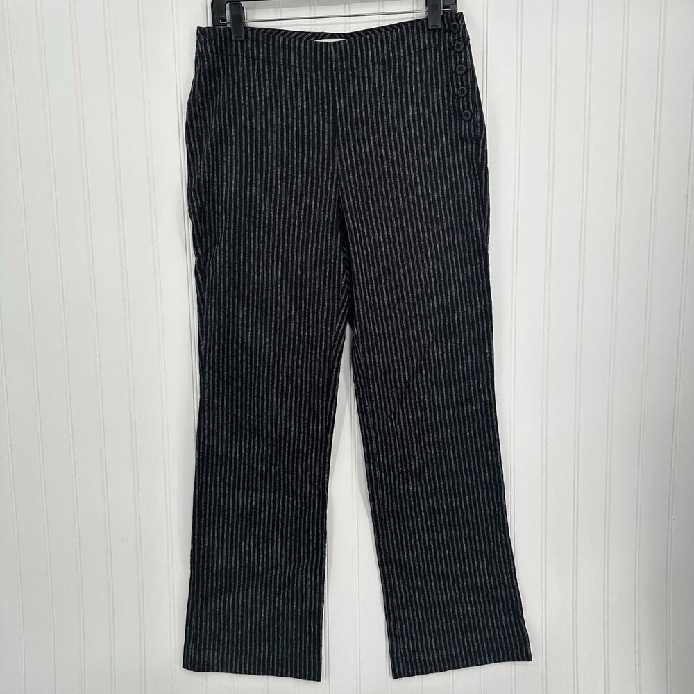 Pinstripe Pants Sundance Womens 6 Black Linen Cotton Coastal Contemporary